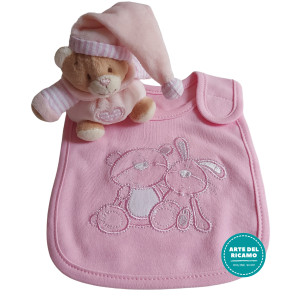 Teddy Bear with Baby Bib  - Pink